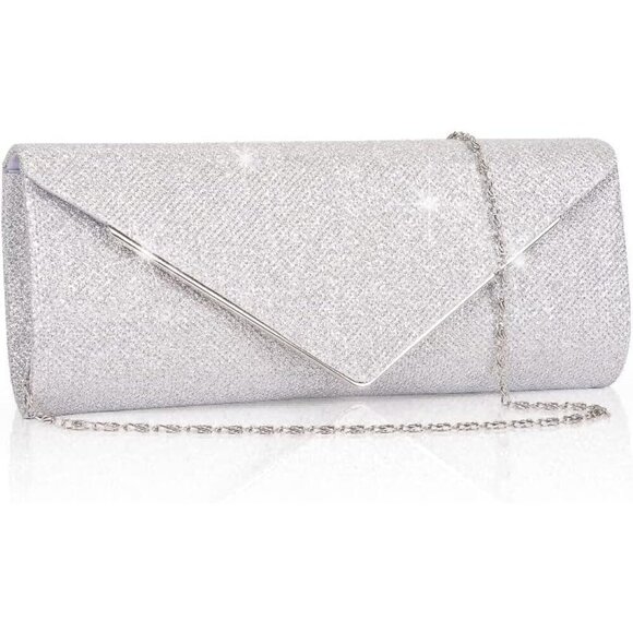 Women Sliver Larcenciel Sparkel Envelope Clutch Detachable Chain Evening bag - Picture 1 of 7